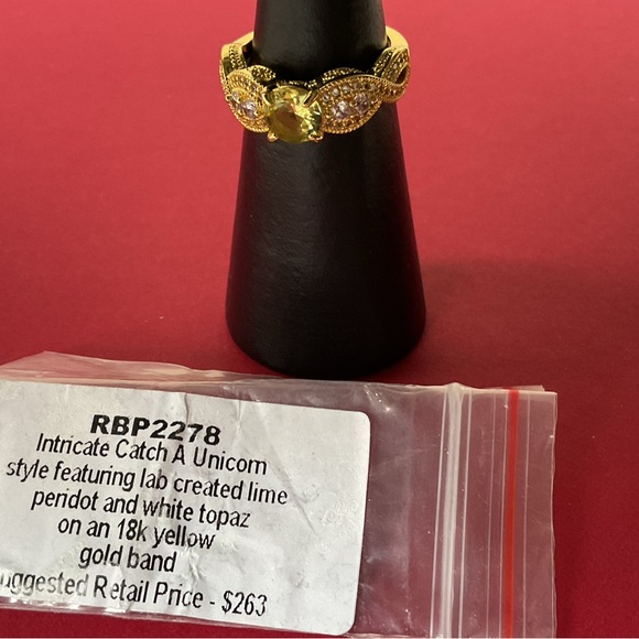 SOLD: ⭐️Bomb Party RBP2278 LC Lime Peridot & White Topaz on Yellow Gold Sz 8 Rin - Picture 4 of 5